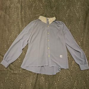 Navy blue sheer silky blouse
